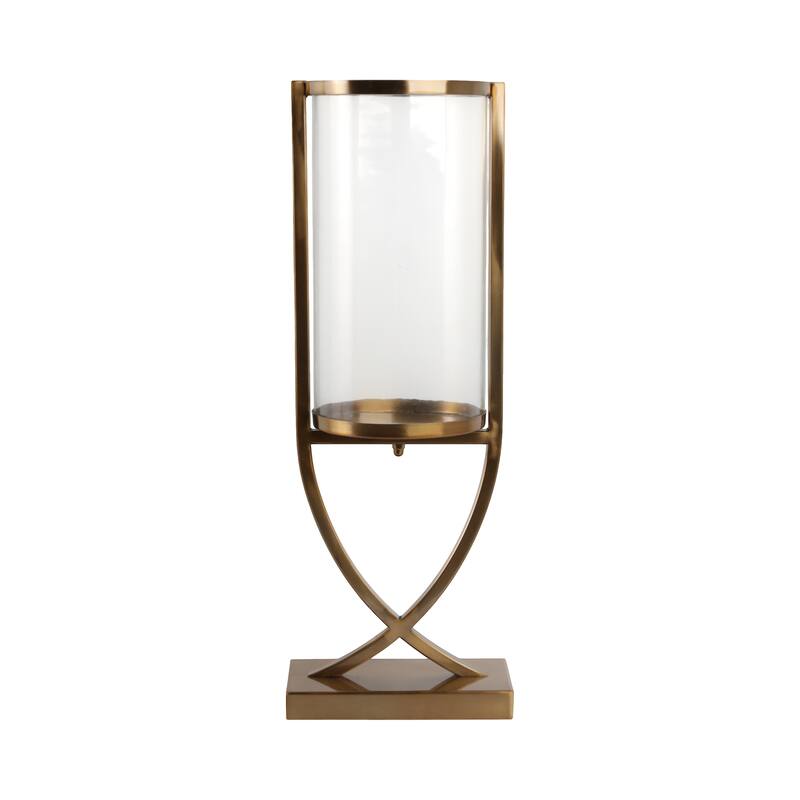 Modern Glass Pillar Candle Holder Decorative Lantern with Steel Frame