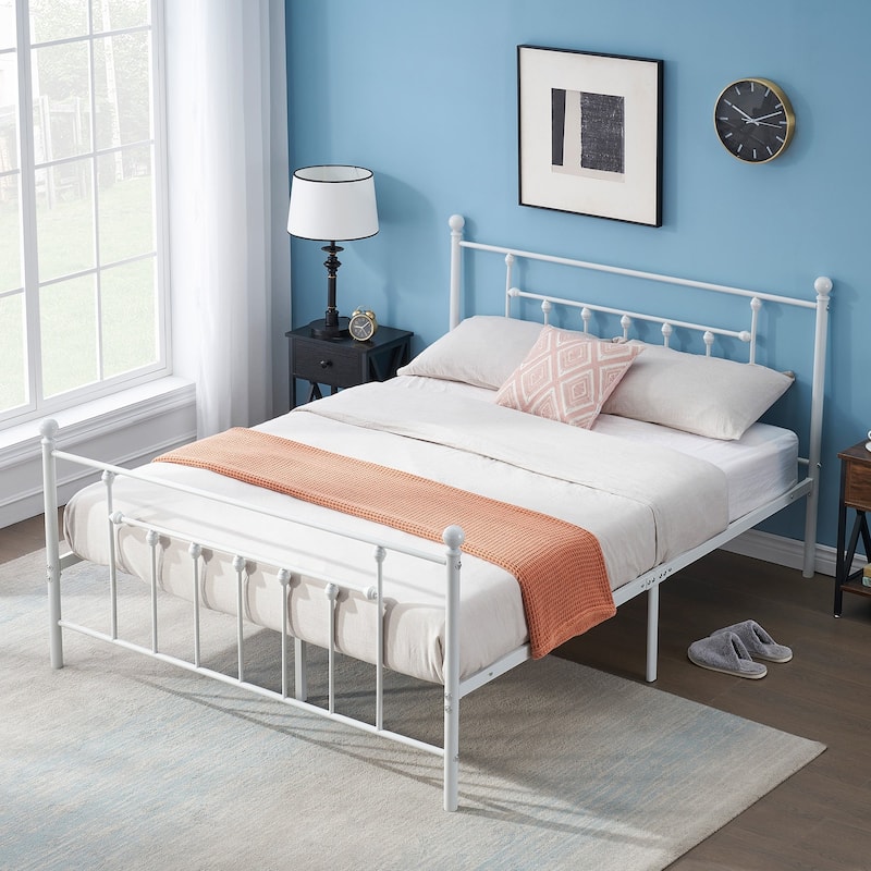 Javlergo Victorian Style Metal Bed Frame Platform Bed Frame with Headboard and Footboard No Box Spring Needed