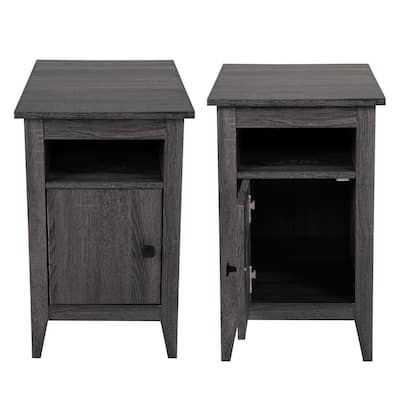 (Set of 2) Vintage Nightstand Side/End table With Cabinet Grey