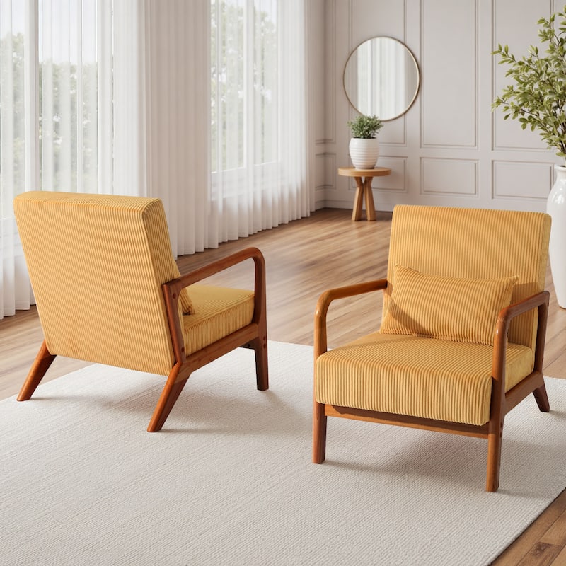Uixe Mid Century Solid Wood Upholstered Corduroy Accent Chair