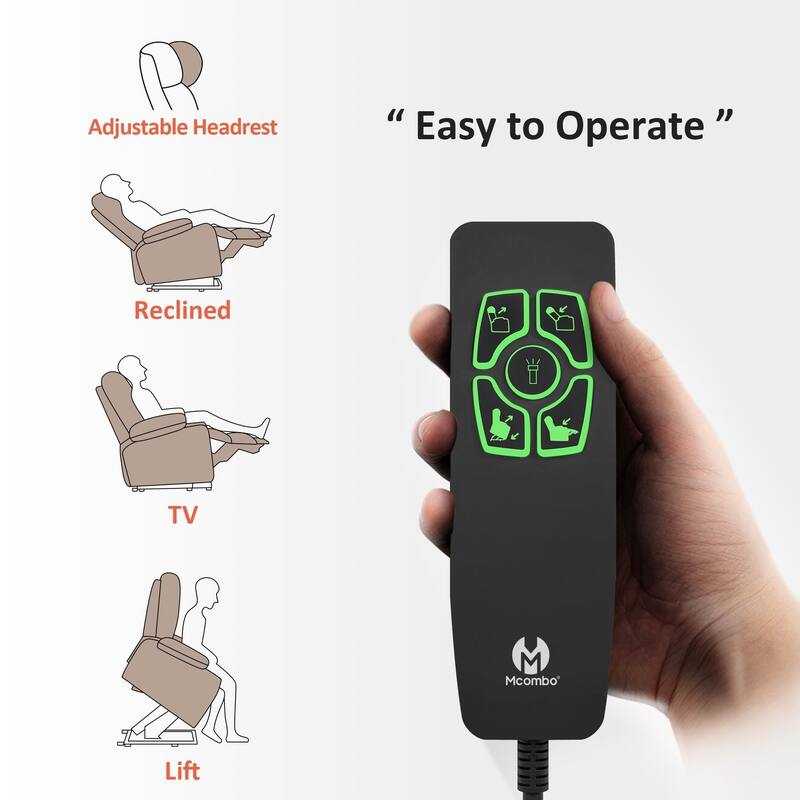 MCombo Power Recliner Lift Chair with Massage, Dual Heating and Adjustable Headrest for Big Elderly People, Fabric R7605