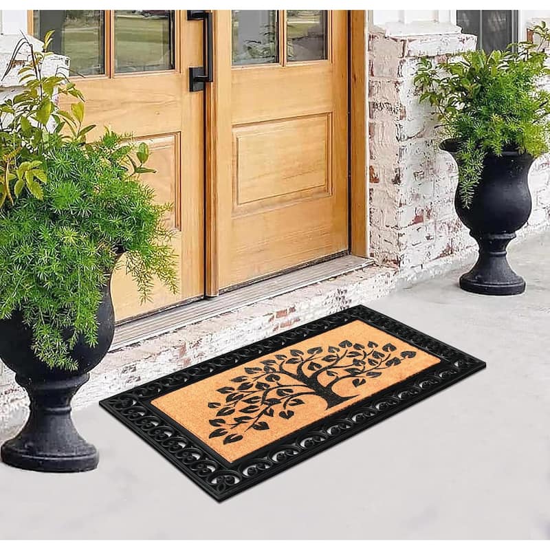A1HC Rubber and Coir Classic Paisley Border Flocked Double Doormat, Black