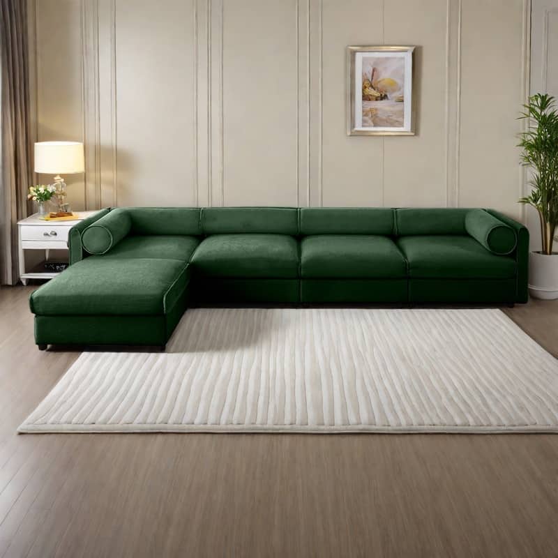 142.5" 4-Seater L-Shaped Chenille Sectional Sofa with Storage and Cylindrical Backrest