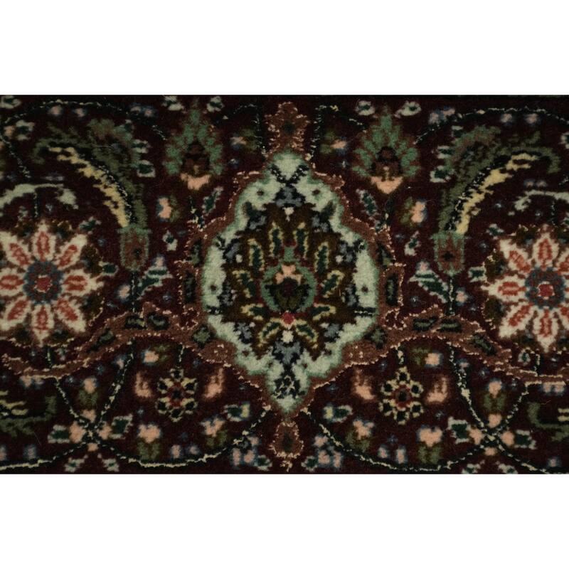 Hand Knotted Oriental Wool & Silk Carpet Traditional Geometric Red Tabriz-Mahi Area Rug - 10' 2'' X 6' 8''