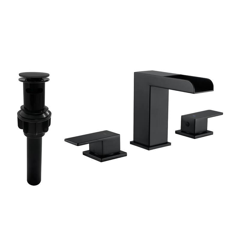 8 Inch Widespread Waterfall Bathroom Faucet with Pop-up Drain Kit Modern Double Handle 3 Holes Bathroom Sink Basin Vanity Taps - Matte Black