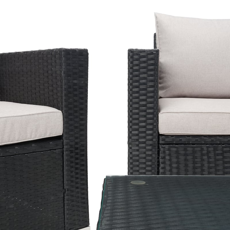 SAFAVIEH Outdoor Patio Furniture Natalee Wicker 4-Piece Conversation Set - 50W x 27D x 28H