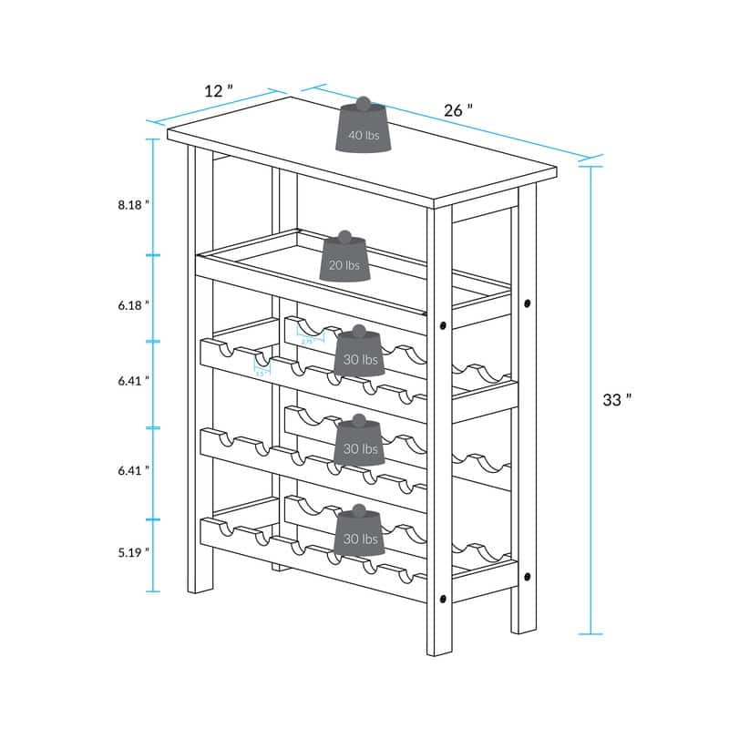 Solid Wood 18-Bottle Freestanding Wine Rack with Tabletop and Tray - 26"W x 12"D x 33"H