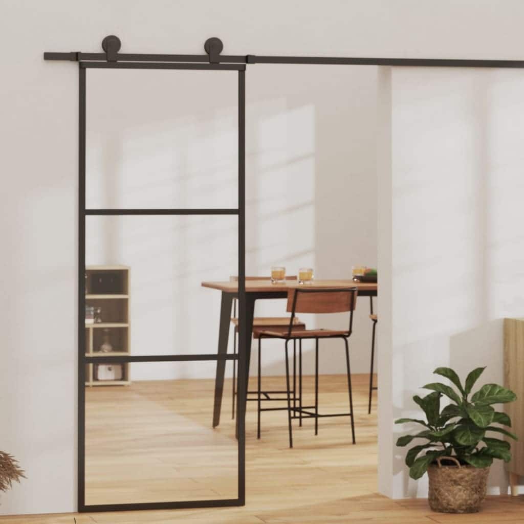 vidaXL Sliding Door ESG Glass and Aluminum 29.9"/35.4"/40.2"x80.7" Black