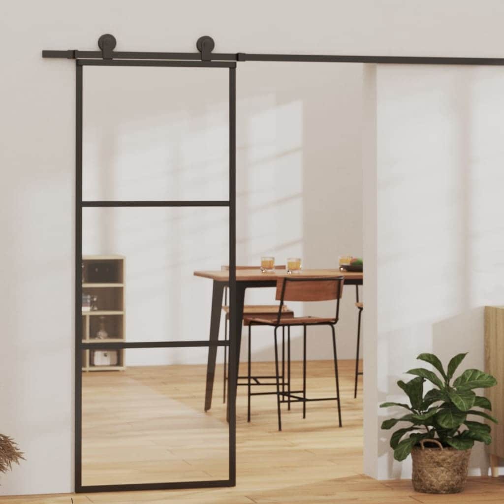 vidaXL Sliding Door ESG Glass and Aluminum 29.9"/35.4"/40.2"x80.7" Black