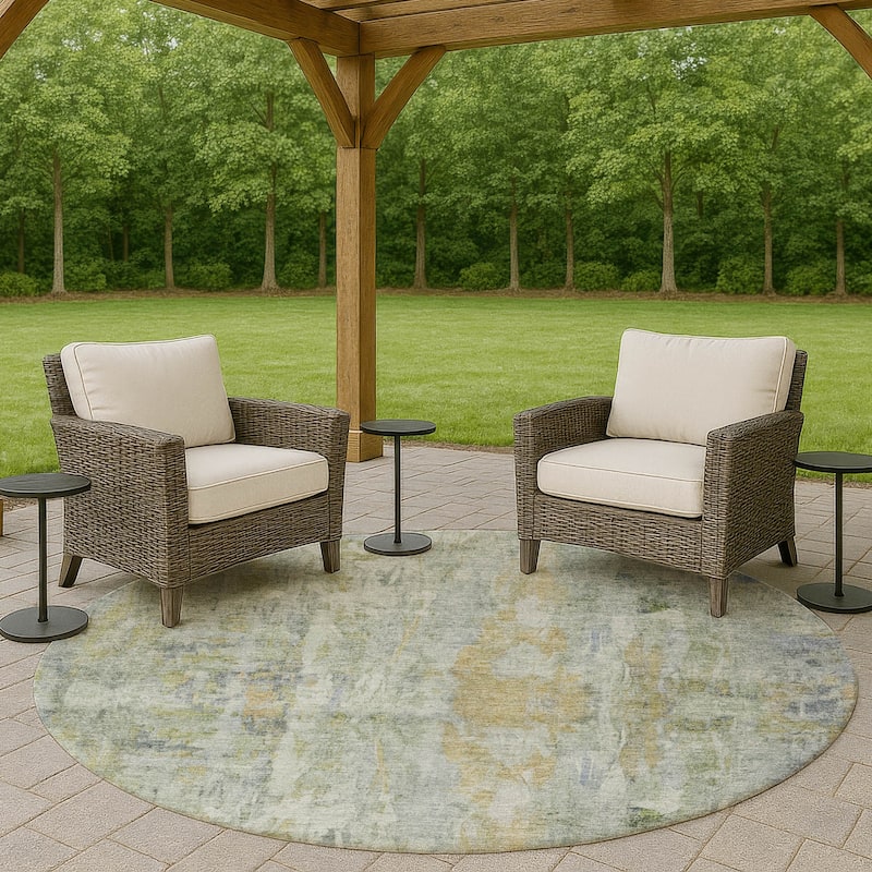 Machine Washable Indoor/ Outdoor Muted Ombre Chantille Rug - Aloe - 8' x 8'