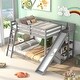 preview thumbnail 2 of 26, Full Over Full Bunk Bed with Slide & Ladder, Wood Floor Bunk Bed Frame w/Storage Shelves & Safety Guardrails for Kids Girls Boys