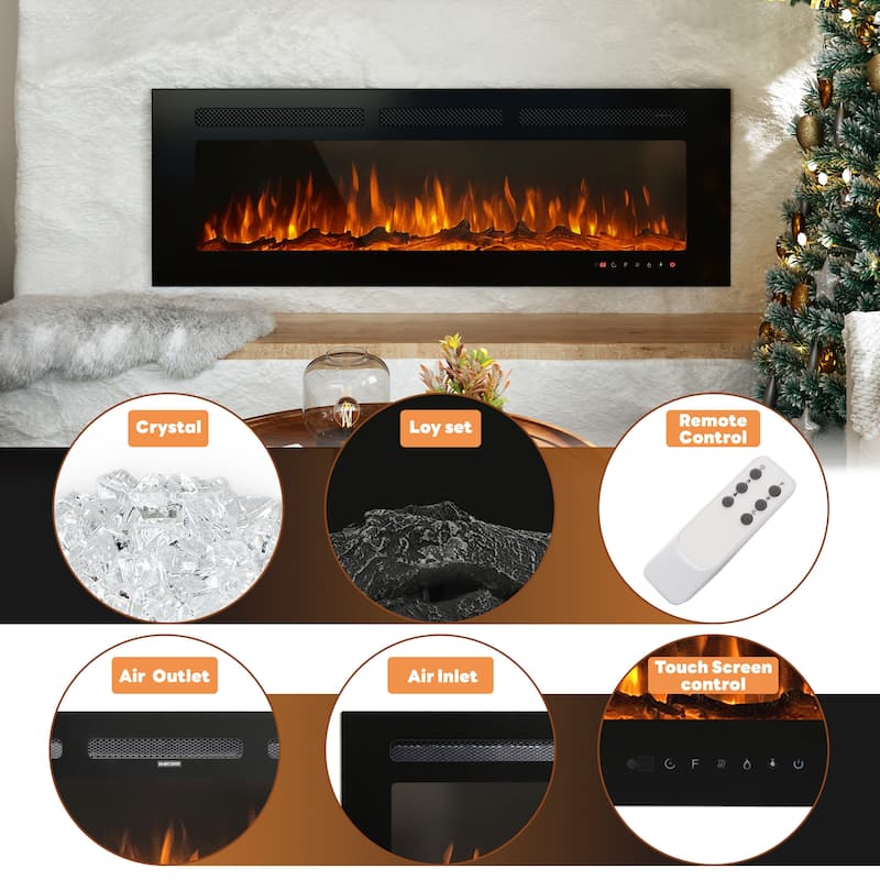 Clihome 42'' Recessed Wall-Mounted Electric Fireplace - 42 in.