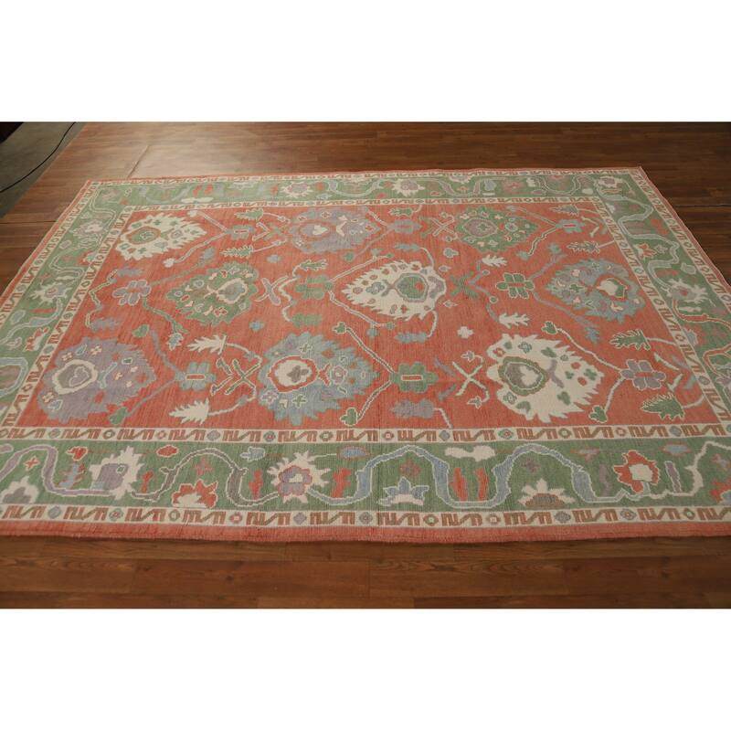 Hand Knotted Oriental 100% Wool Carpet Transitional All-Over Oranges & Rust Oushak Area Rug - 8' 10'' X 6' 1''