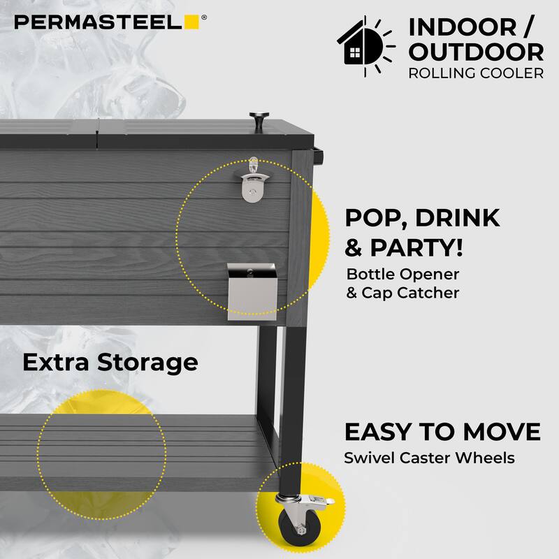 Permasteel 80-Qt Rustic Woodgrain Style Rolling Patio Cooler with Wheels