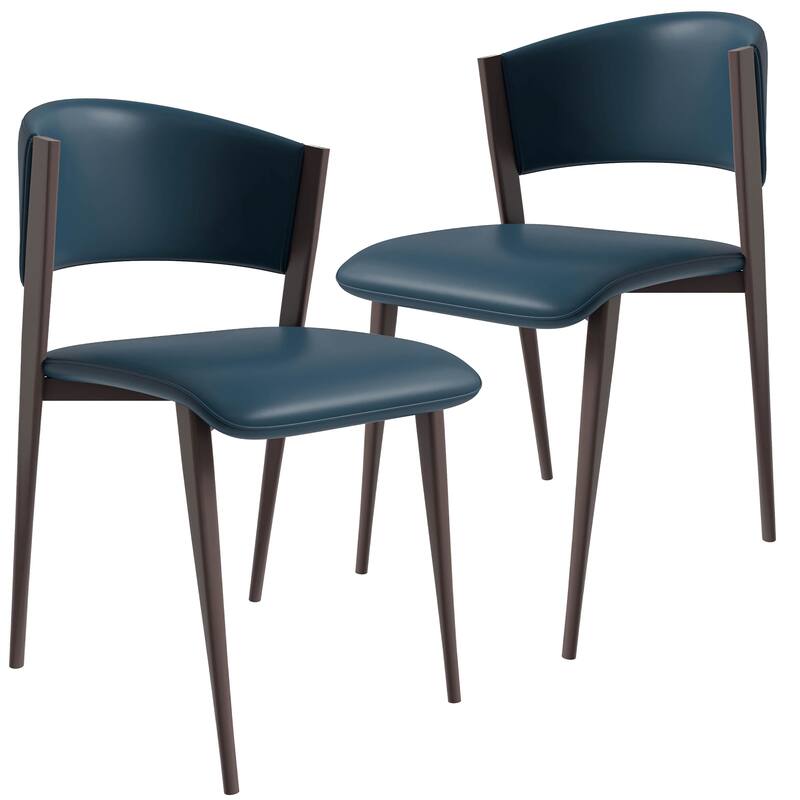 Leather Dining Chairs with Iron Legs and Open-Back Design Aspen Series Set of 2 - Blue