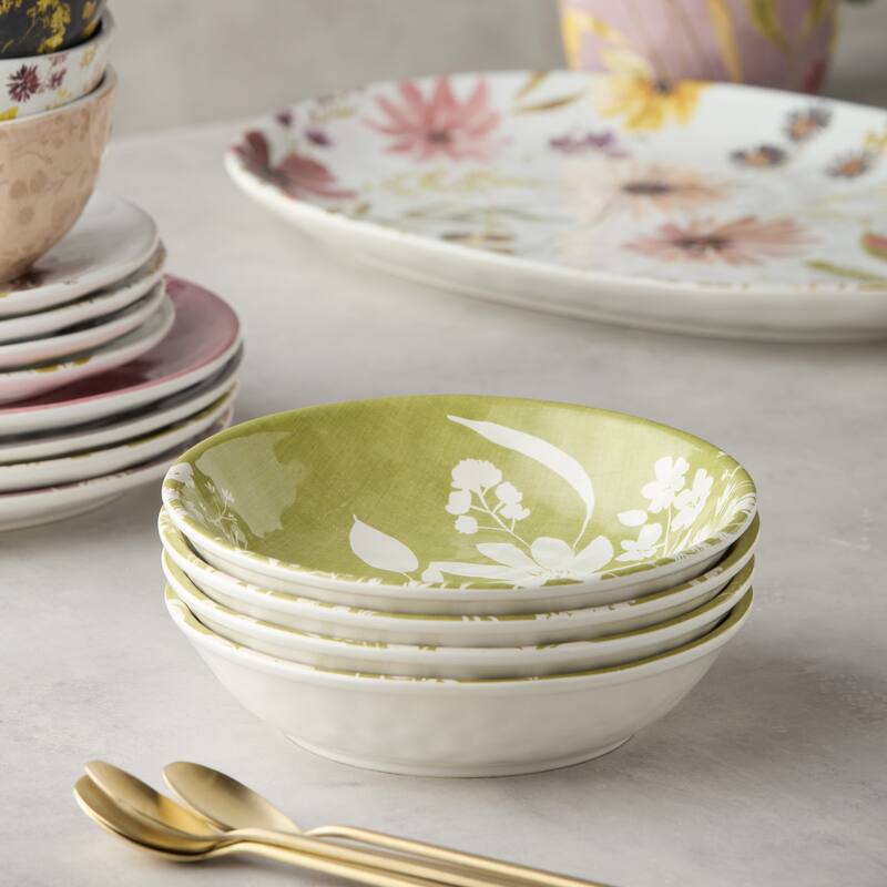 Certified International Wildflowers 9" Soup/Cereal Bowls, Set of 4 Assorted Designs - 9.00"L x 9.00"W x 2.00"H