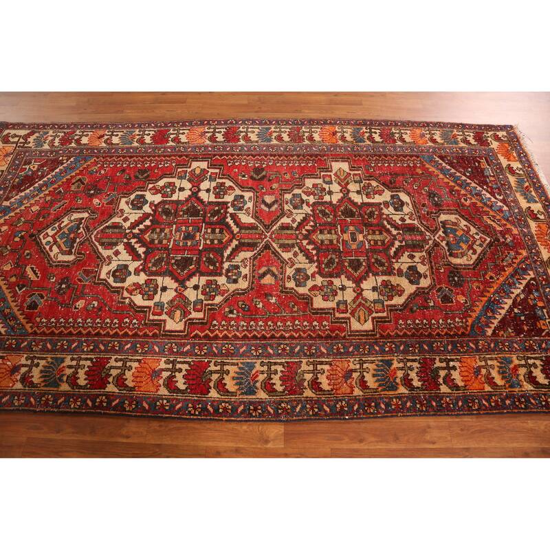 Hand Knotted Oriental 100% Wool Carpet Traditional Geometric Red Bakhtiari Area Rug - 9' 6'' X 5' 0''