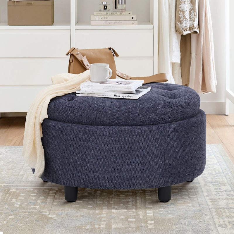RENEWLINE Fabric Storage Ottoman with Tray Lid - Footrest & Hidden Storage for Living Room​