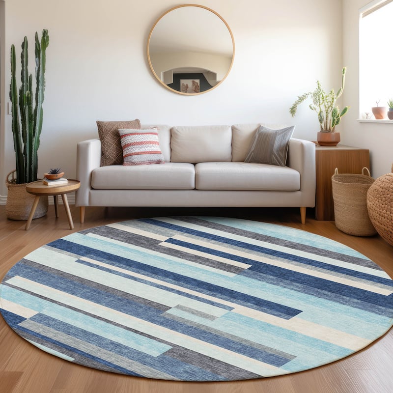 Premium Washable Super Soft Mosaic Stripe Mayfield Rug - Blue - 8' x 8'
