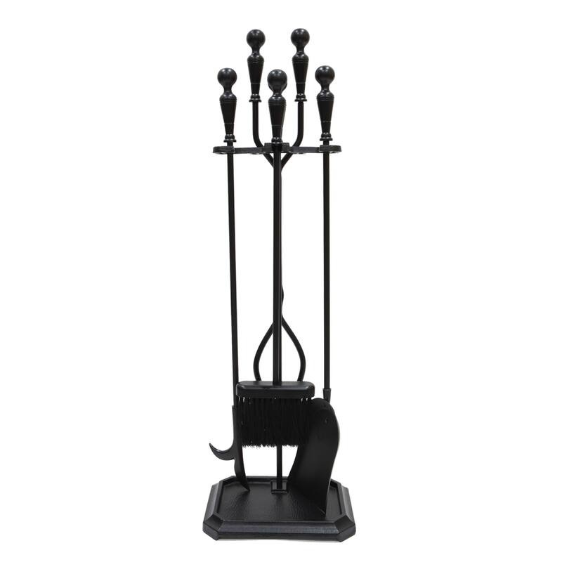 Achla Designs Plymouth Set of 4 Fireplace Tools w/Square Base, 30 Inch Tall, Black