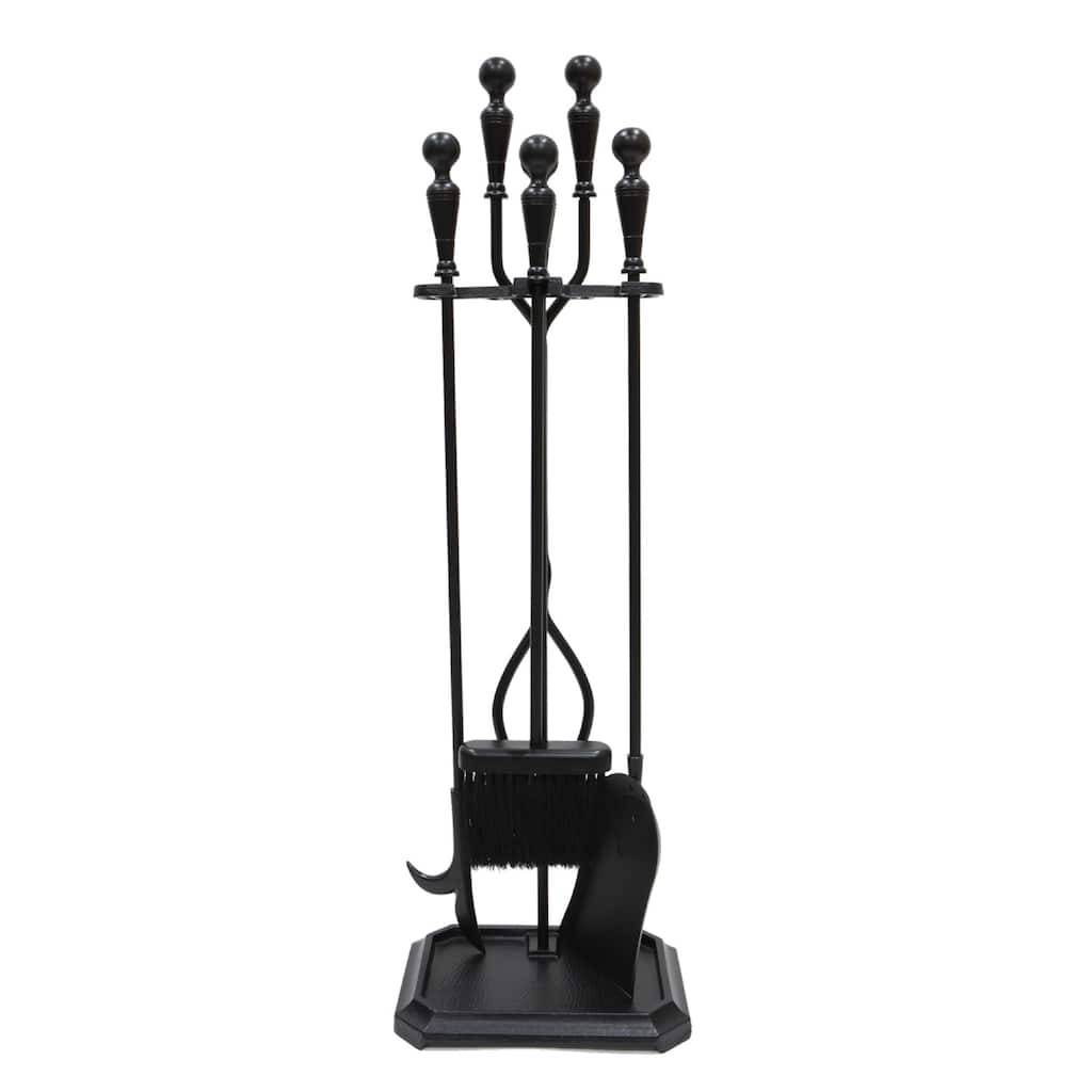 Achla Designs Plymouth Set of 4 Fireplace Tools w/Square Base, 30 Inch Tall, Black