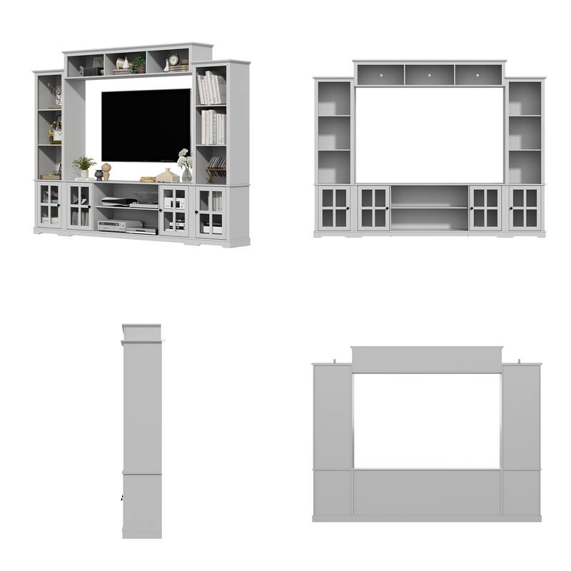 Large Modern Wood Entrainment Centers in White TV Stand Wall Cabinet