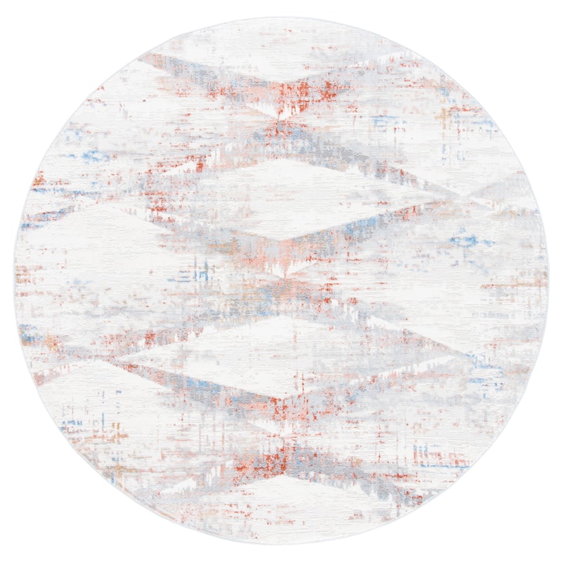 SAFAVIEH Amelia Argjentina Modern Diamond Distressed Rug - 6'7" Round - Ivory/Rust