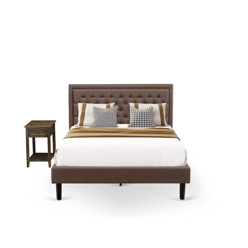 East West Furniture Queen Bed Set - Queen Bed Frame Size Brown Headboard with Nightstand - Black Finish Legs(End Table Options)