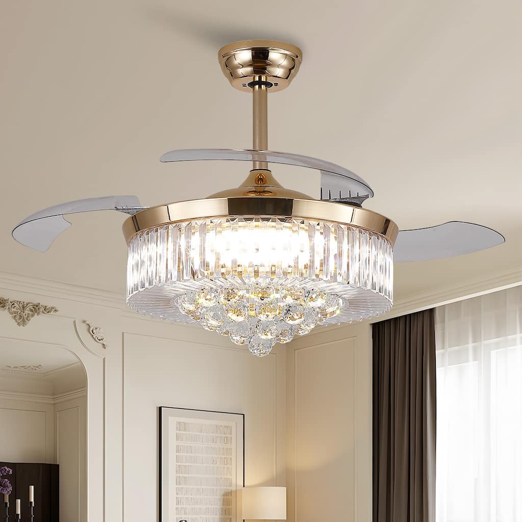 Kviflon 48'' Retractable Ceiling Fan with Lights and Remote 6 Speed, 3 Light Change Retractable Blade Chandelier Ceiling Fan