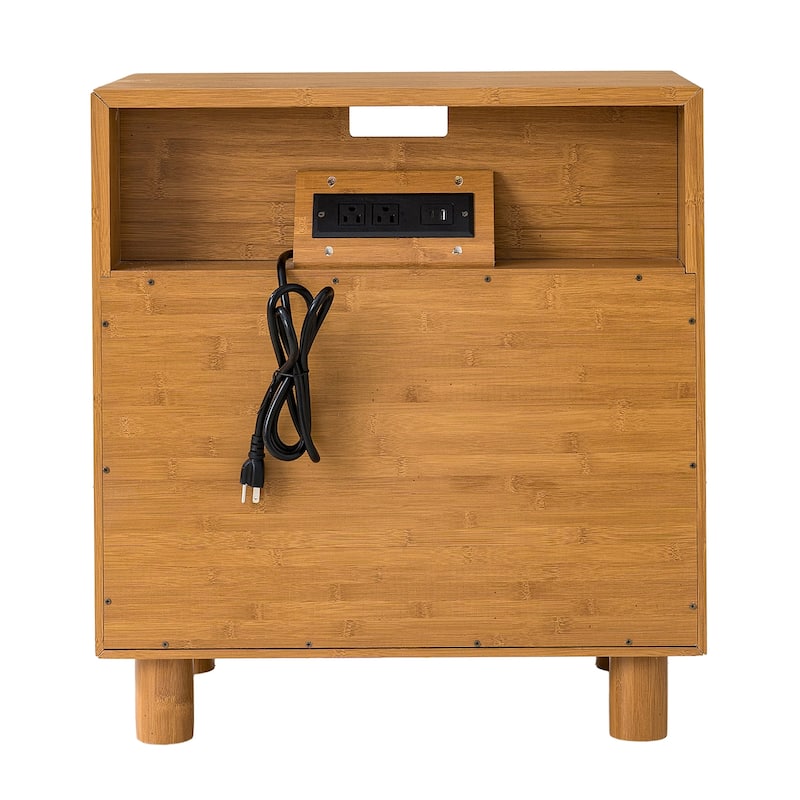 Rossetta Mid-Century Minimalist Style Built-In Charging Station Nightstand with Small Archway Mirror Cuts Drawer Doors