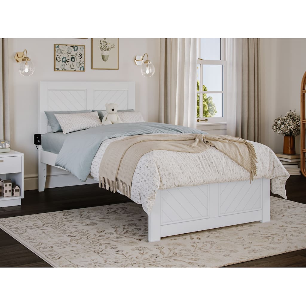 Coastal Cottage Platform Bed - Twin Size Bed Frame with Footboard - White Finish