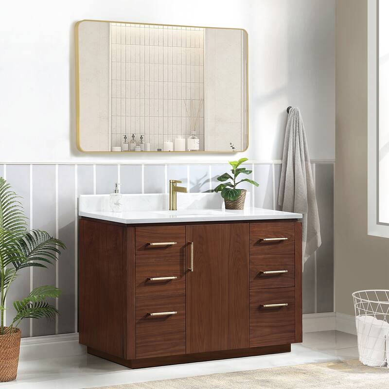 San Single Bath Vanity with Composite Stone Top and Mirror