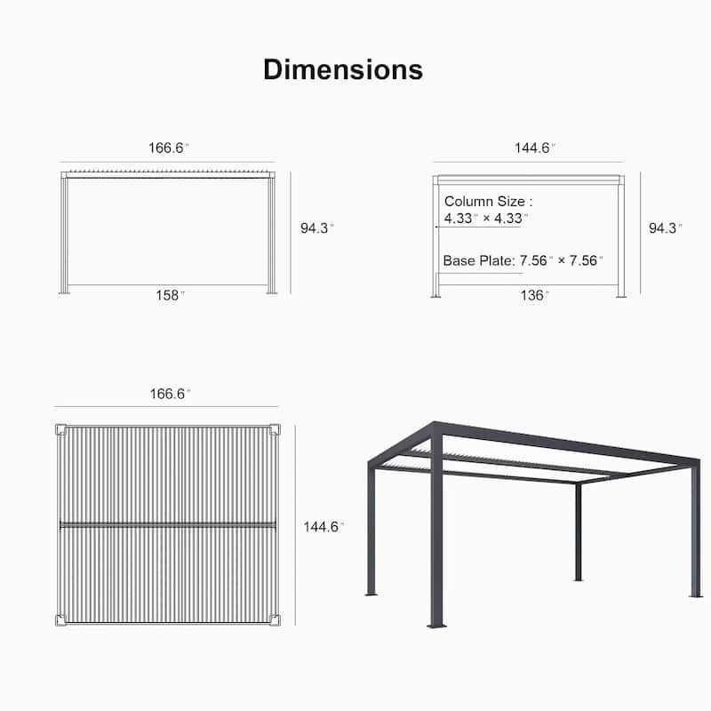 PURPLE LEAF Louvered Pergola with Solar Lights Hardtop Gazebo for Patio