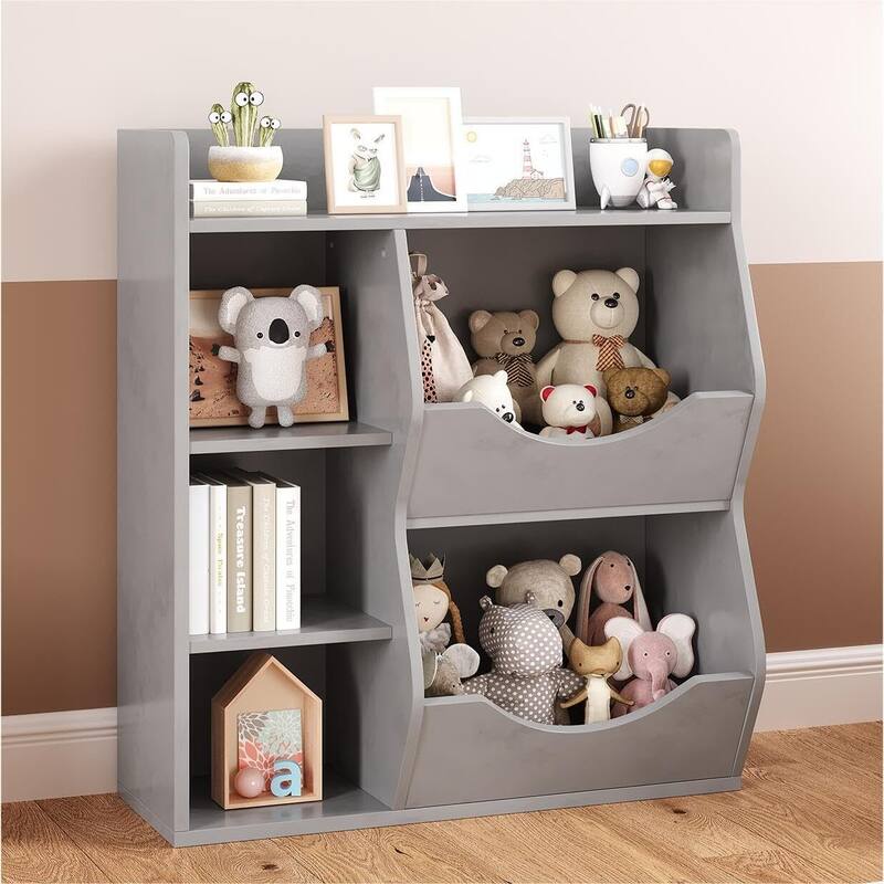 5-Cubby Kid's Bookcase and Bookshelf - Grey