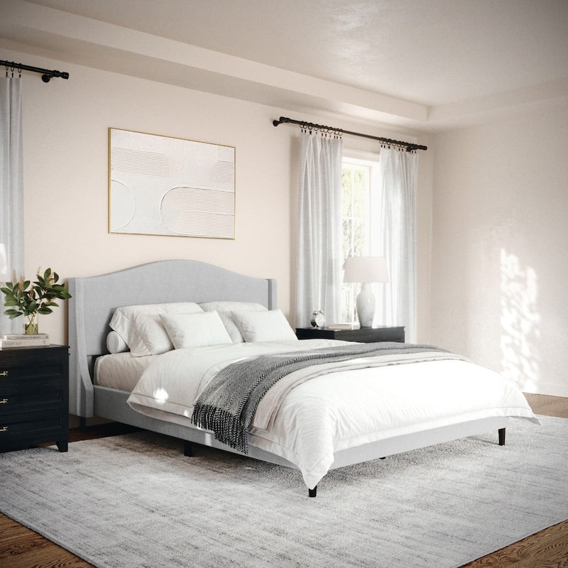 Martha Stewart Upholstered Platform Bed with Curved Headboard