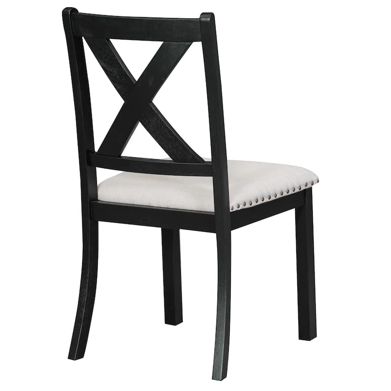 Roomfitters 82" Farmhouse Extendable 6-Piece Dining Table Set with Bench and 4 Upholstered Chairs, Two 11" Leaves