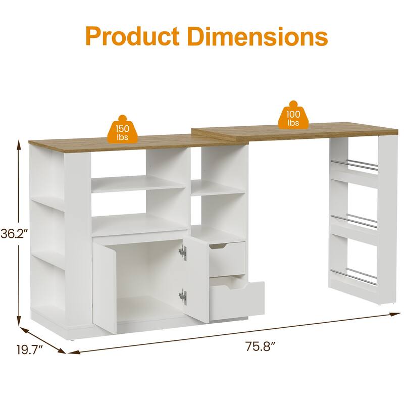 Extendable Kitchen Island with Storage