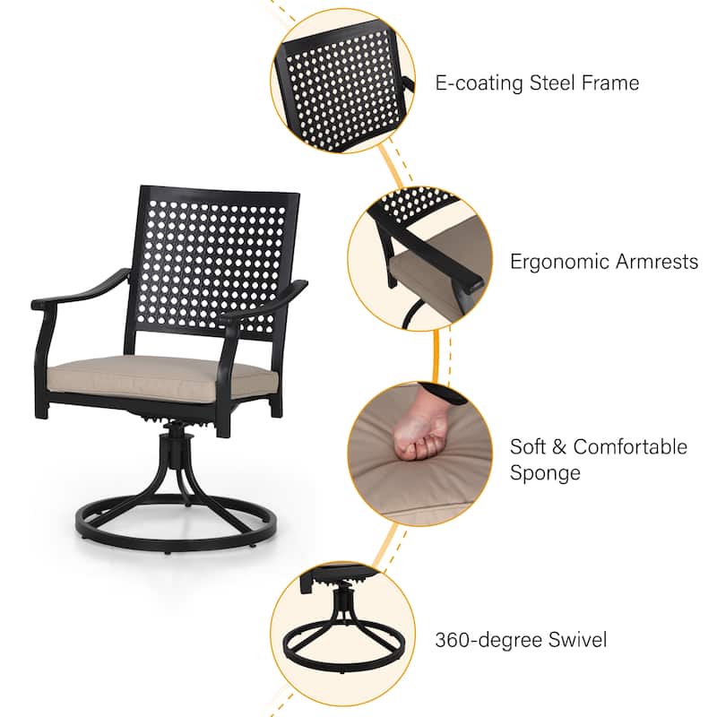 7-Piece E-coating Metal Patio Dining Set of 6 Swivle Chairs and 1 Metal Framed Table with Wood-like Table Top - N/A