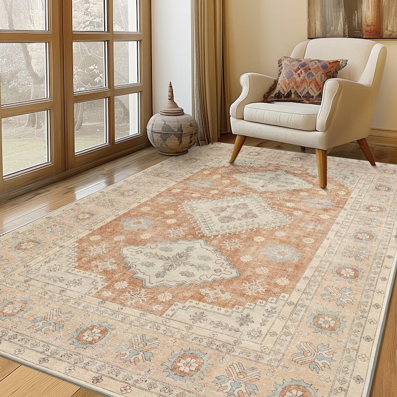 Mcow Sage Green Boho Pattern Ultra-Thin Low-Pile Washable Non-Slip Area Rug