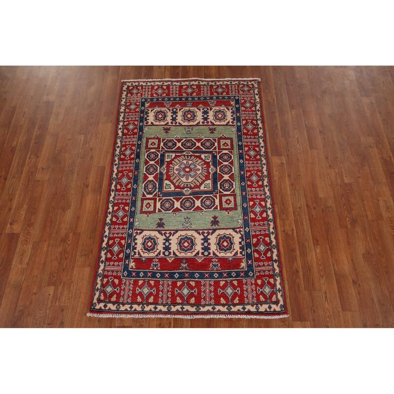 Kazak Foyer Rug Hand-Knotted Oriental Wool Carpet - 3'2" x 5'5"