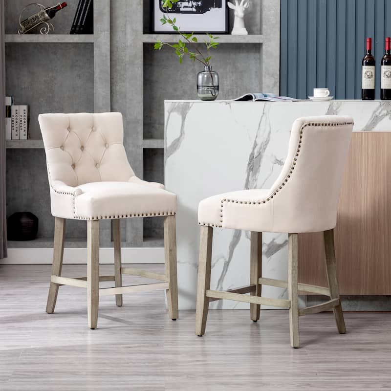 Carter 24" Linen Fabric Tufted Upholstered Counter Stool (Set of 2) - N/A
