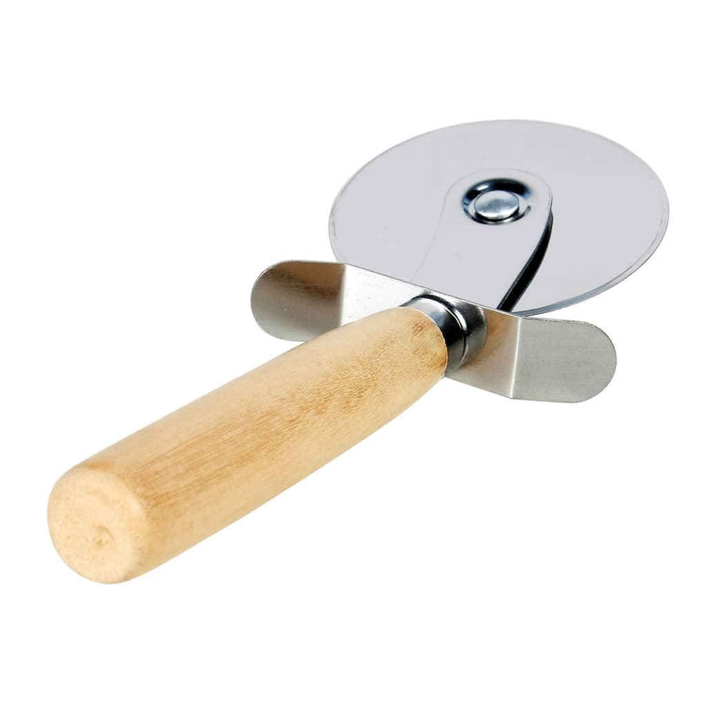 Kitchen Wooden Handle Stainless Steel Pastry Pizza Cutter Wheel Slicer