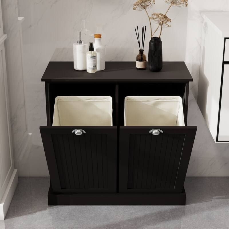 Sideboard Pantry Cabinet Laundry Sorter Cabinet with Removable Bags, Laundry Hamper Cabinet for Bathroom