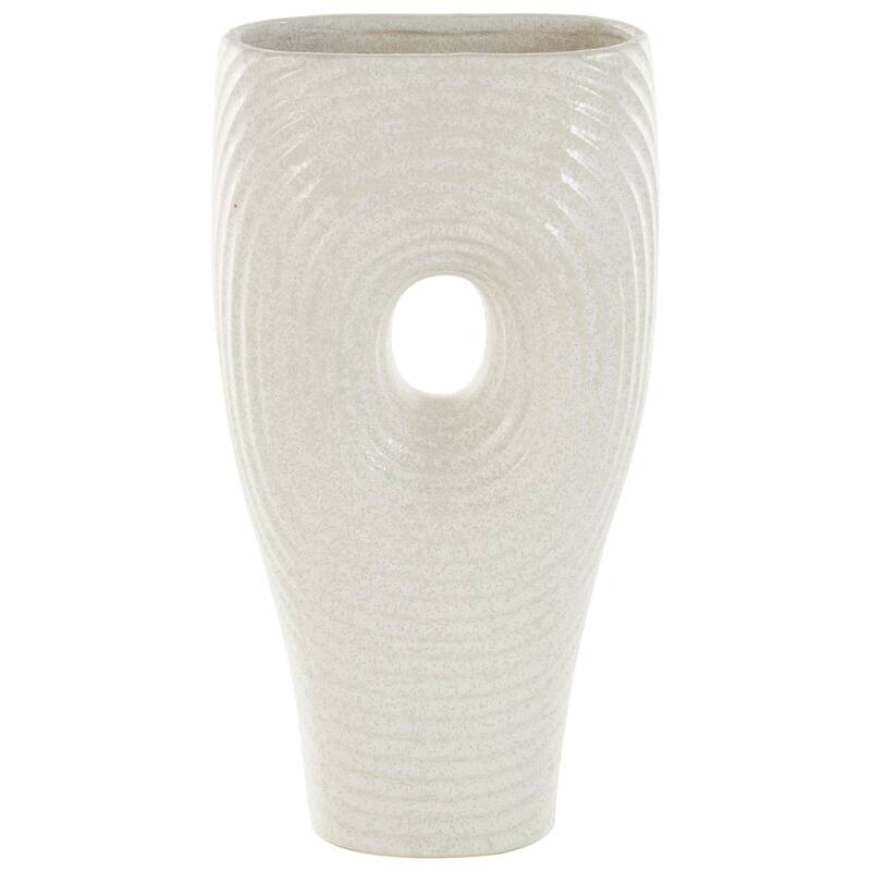 Ceramic Abstract Ribbed Cutout Decorative Vase with Speckled Texturing - White - Roche River Decor