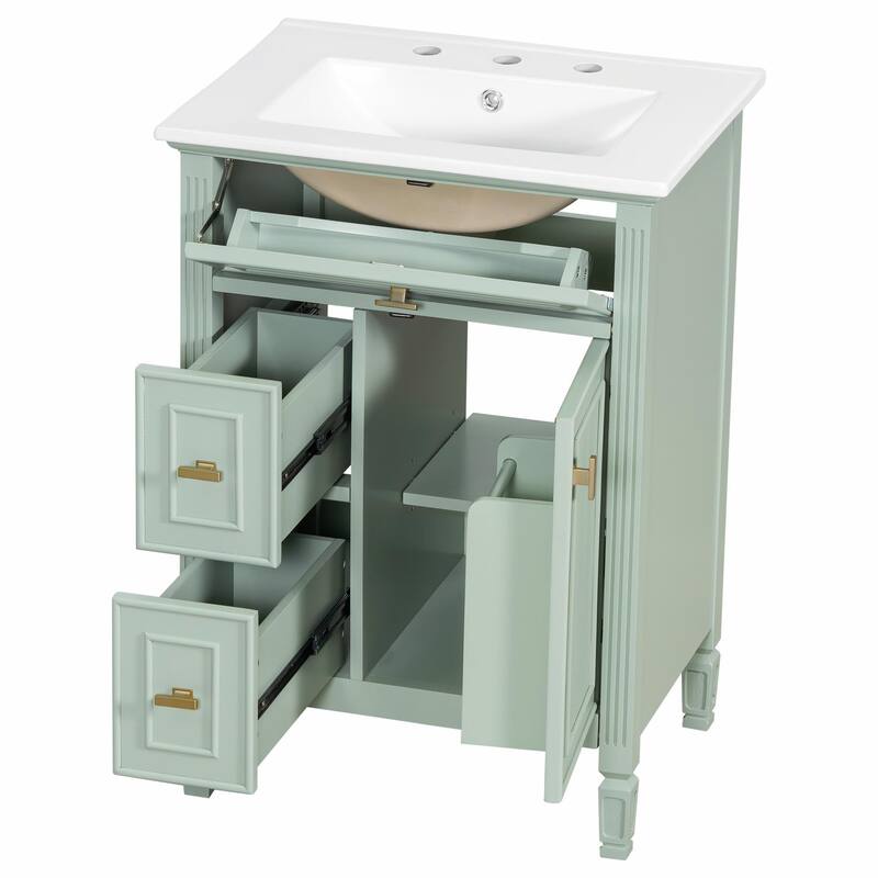 24-Inch Bathroom Vanity with Sink, Solid Wood and MDF Cabinet