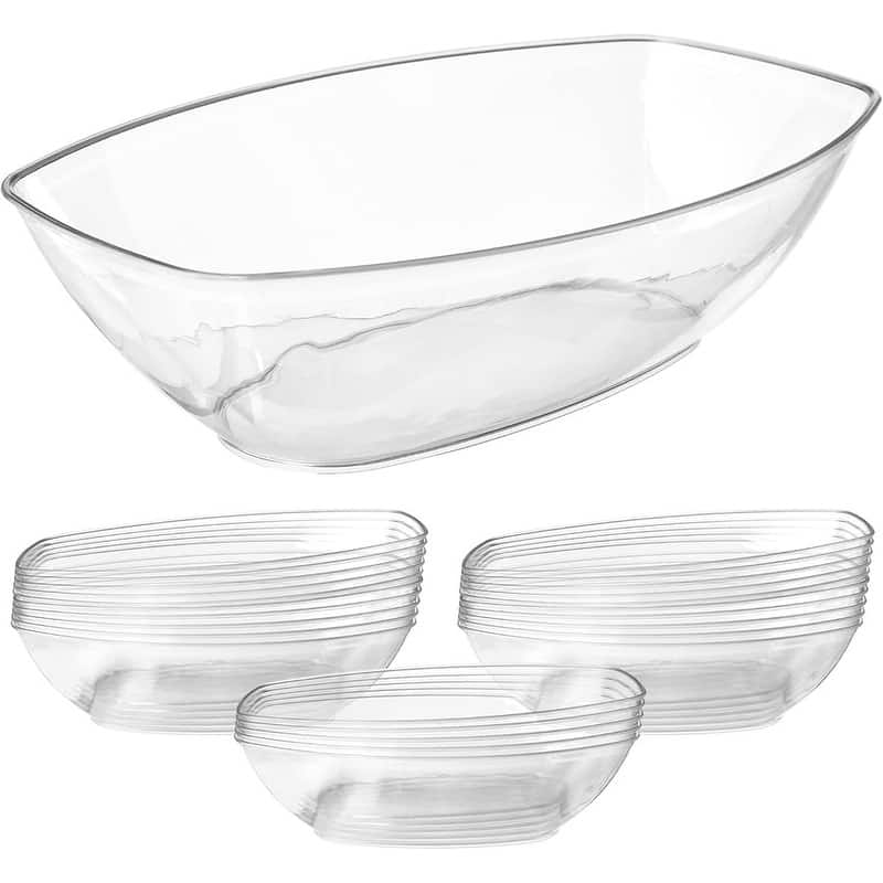 12/24 Pack Clear Oval Plastic Serving Bowls (64 Oz) / Disposable Dishes - 64 Oz - 12 Piece