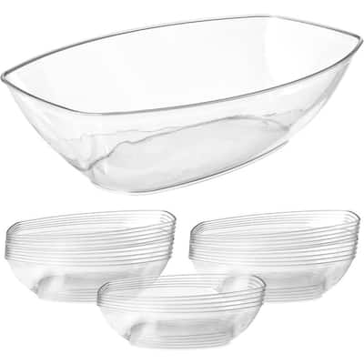 12/24 Pack Clear Oval Plastic Serving Bowls (64 Oz) / Disposable Dishes - 64 Oz