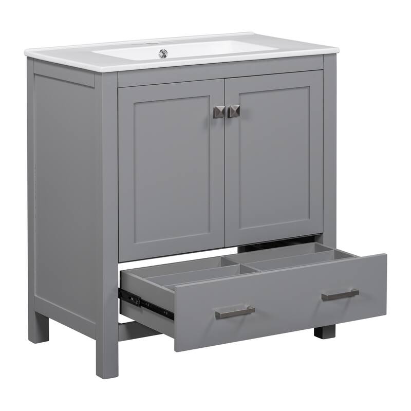 Bathroom Vanity with Single Sink, Bathroom Storage Cabinet with 2 Doors and 1 Drawer, Bathroom Vanities with Solid Wood Frame