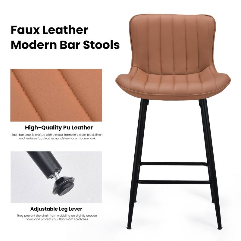 Counter Stools Set of 2, Faux Leather Counter Height Bar Stools, Modern Dining Table Chairs with Metal Legs