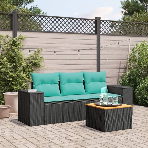 slide 2 of 6, vidaXL 4 Piece Patio Sofa Set with Cushions Black Poly Rattan - 21.7" x 24.4" x 27.2"